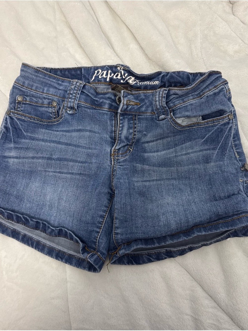 Papaya Blue Washed Denim Jean Shorts